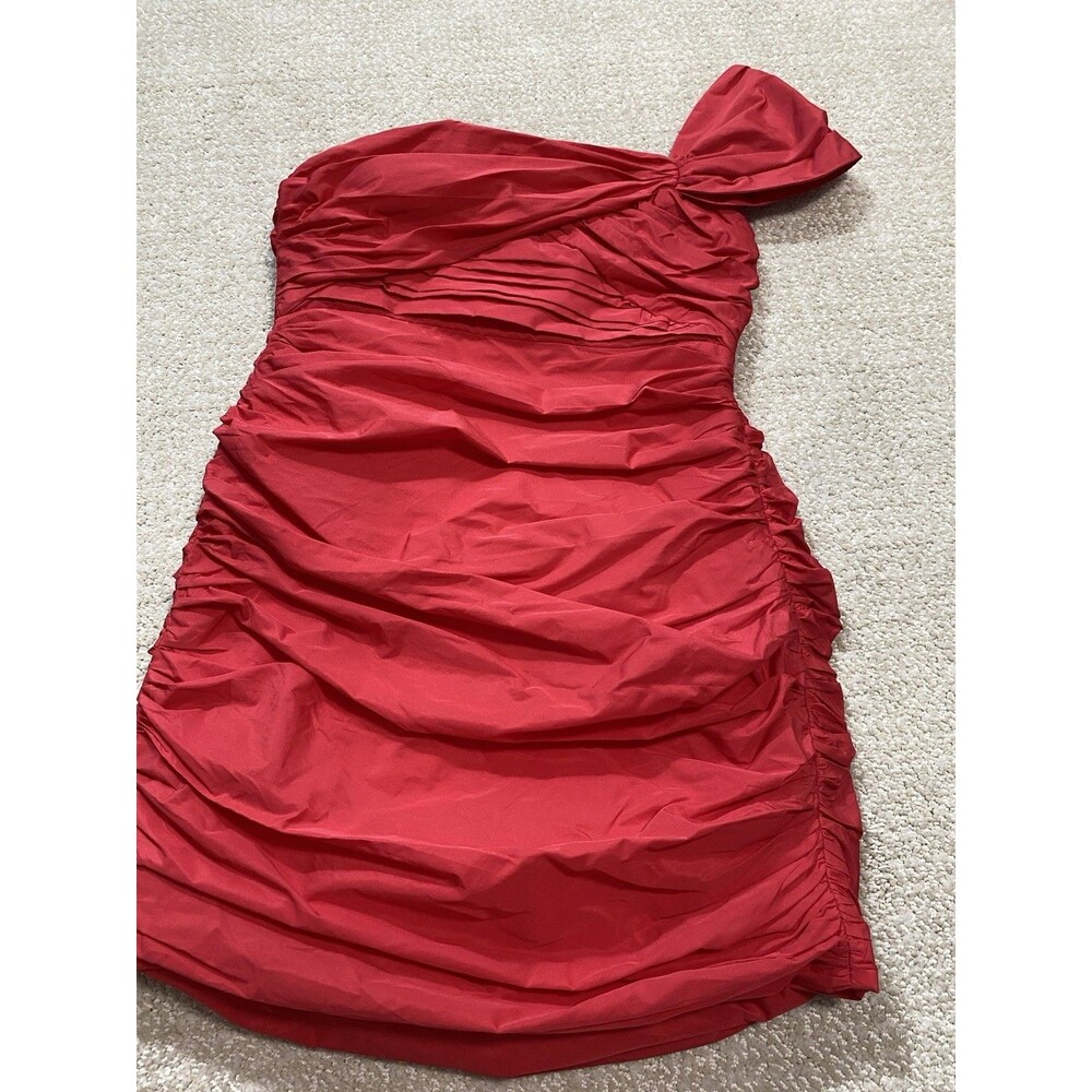 Zara Bright Red One-Shoulder Ruched Mini Dress Size S - Picture 16 of 16